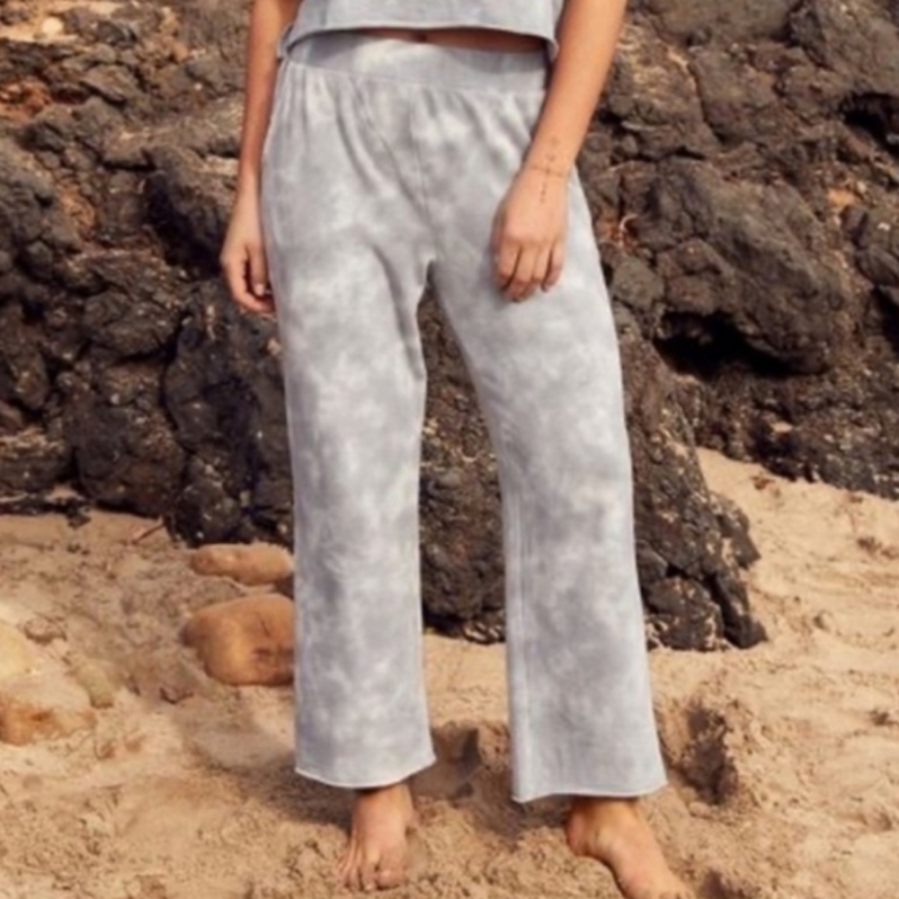 Aerie Sunday Soft Wide Leg Pants - Grey Cloud Wash Tie Dye (XS)